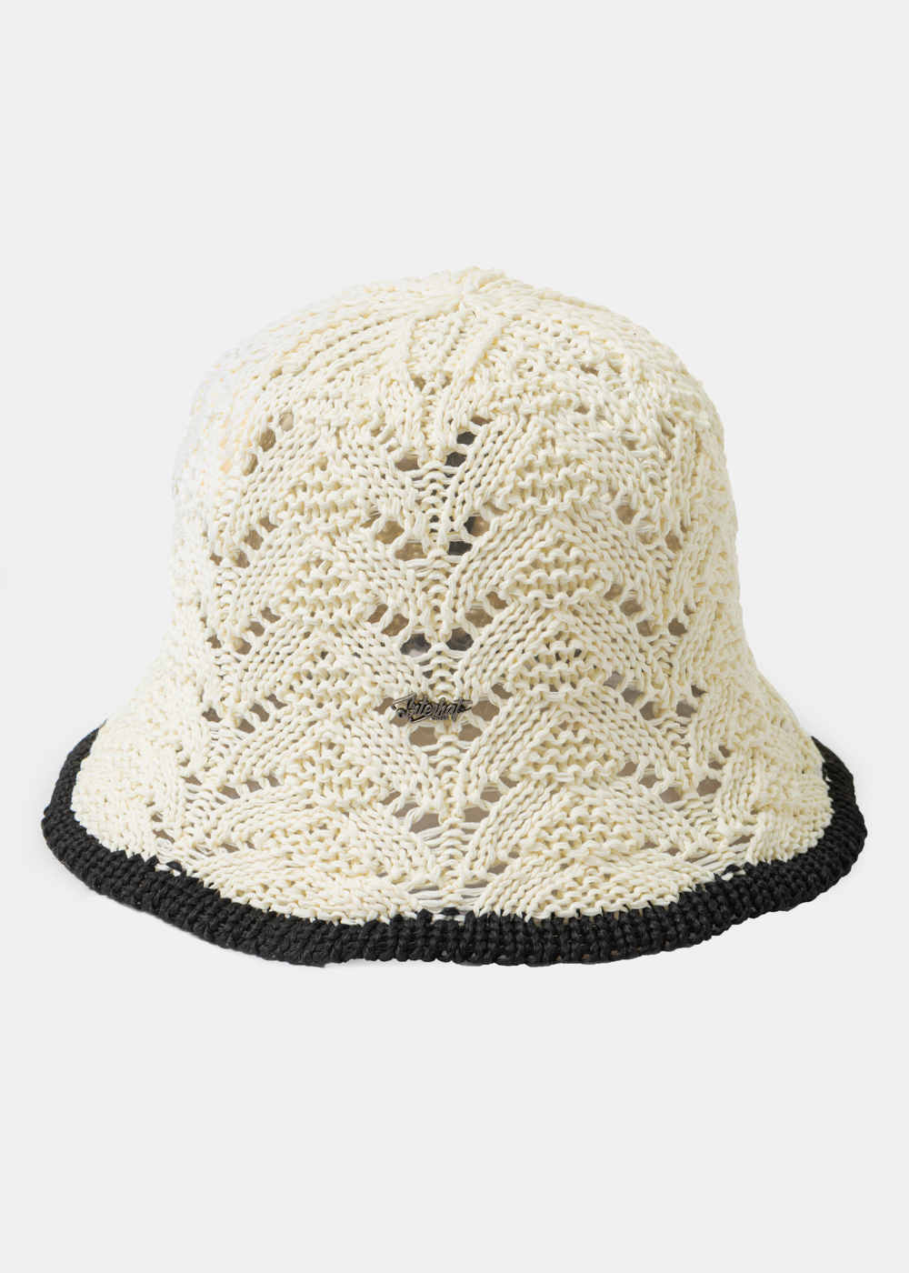 Ecru Knitted Bucket Style Hat w/ Black Outline